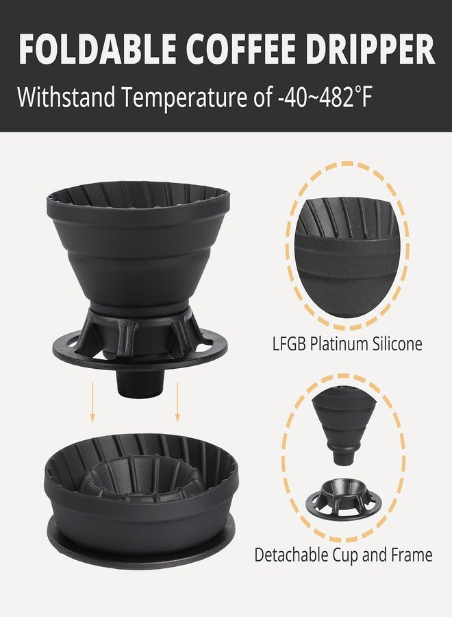 Vandroop Portable Pour Over Coffee Maker Set, Collapsible Silicone Coffee Dripper Set, Perfect for Travel, Camping, Home (BLACK CUP 2CUP) - Image 2